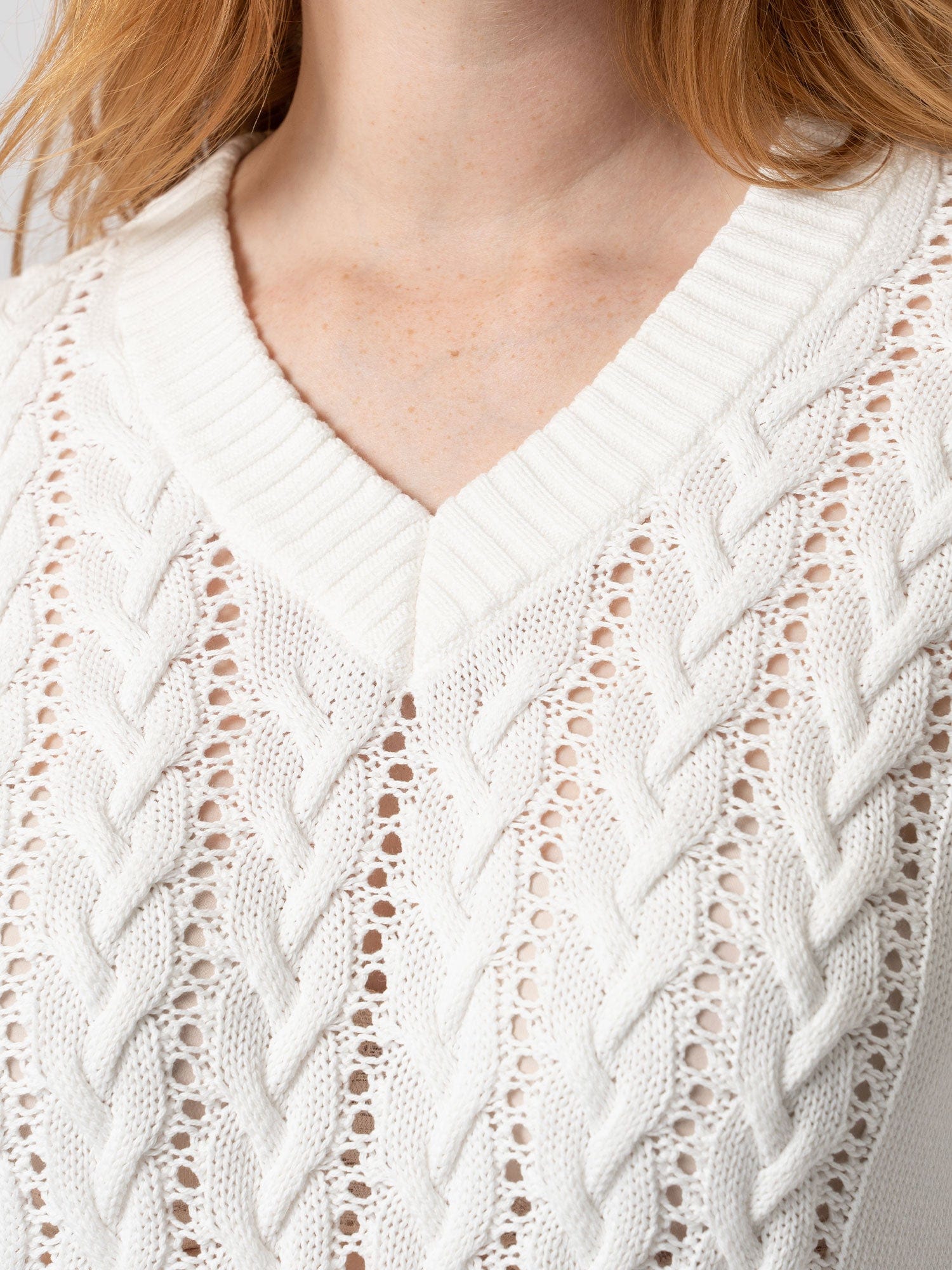 Cotton Cable Knit Sweater Cream - Women's Sweaters | Saint + Sofia® USA